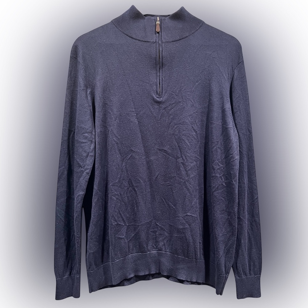 Kinross Men's Cashmere Blue Zip-Up Sweater